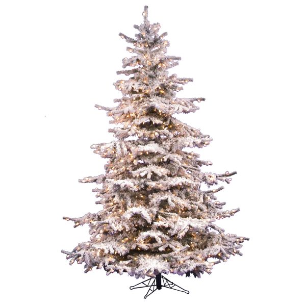 Vickerman 6.5Ft. Flocked White on Green 943T Christmas Tree 550 Clear Dura-Lit Hot on Sale